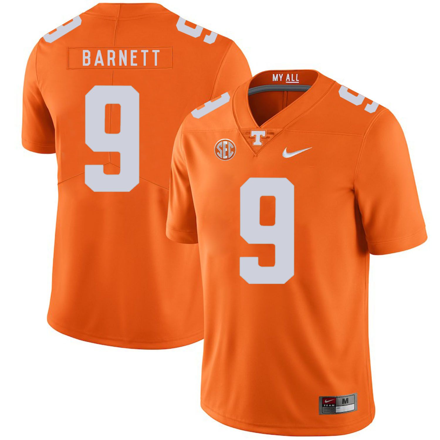 Men Tennessee Volunteers #9 Barnett Orange Customized NCAA Jerseys